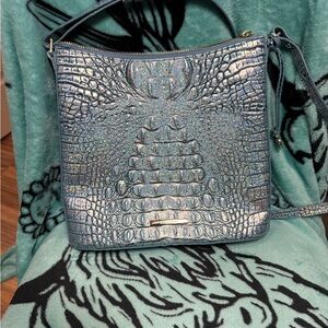 Brahmin Iridescent Teal Croc-Embossed Crossbody Bag